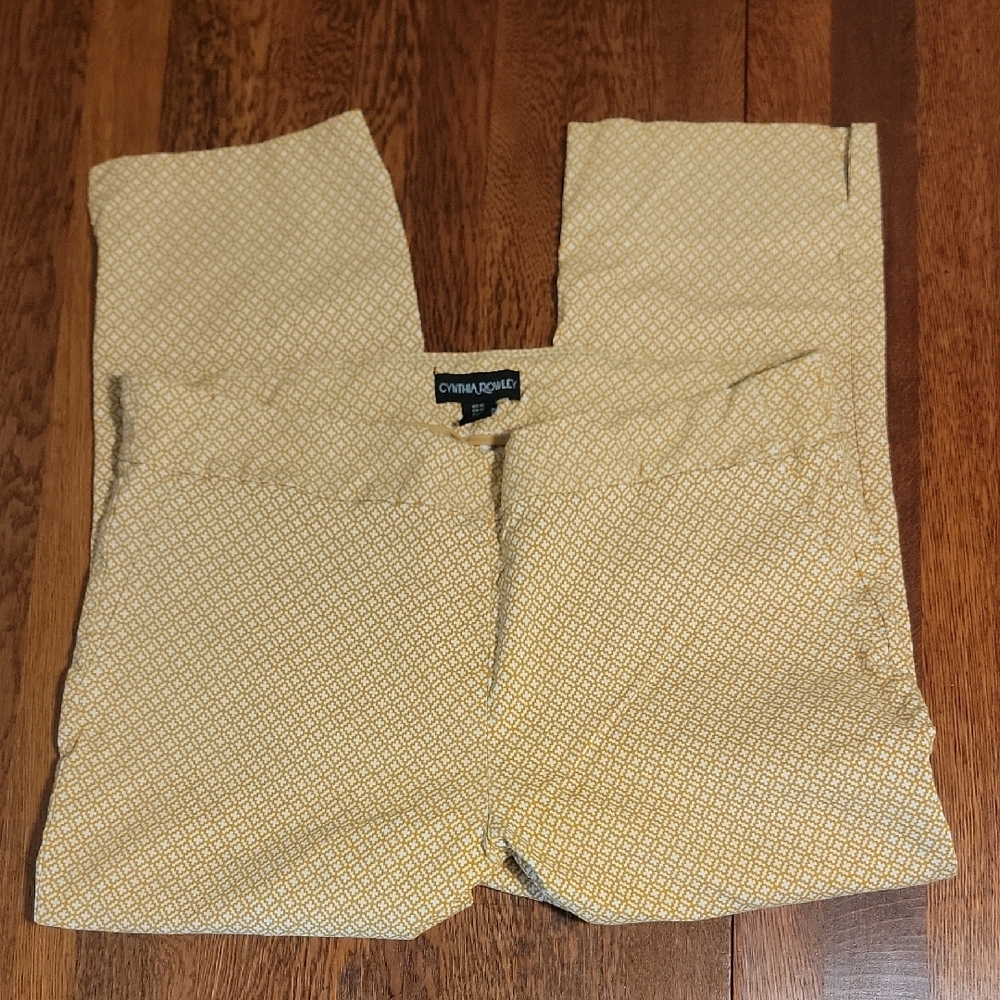 Cynthia Rowley Mustard Diamond Print Trousers Sz 12